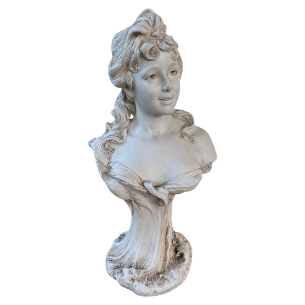 Statue buste de femme en porcelaine crème - Royal Dux (Bohème) - Art nouveau (1900)
