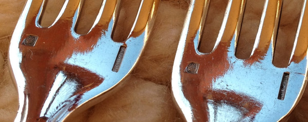 12 silver-plated dessert cutlery, “Printania” model, Christofle goldsmiths, 1960s