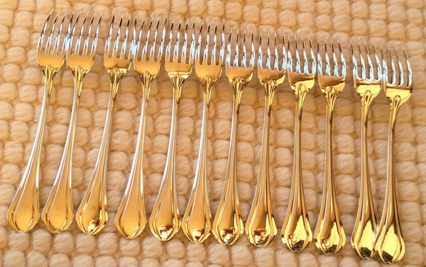 12 silver-plated dessert cutlery, “Printania” model, Christofle goldsmiths, 1960s