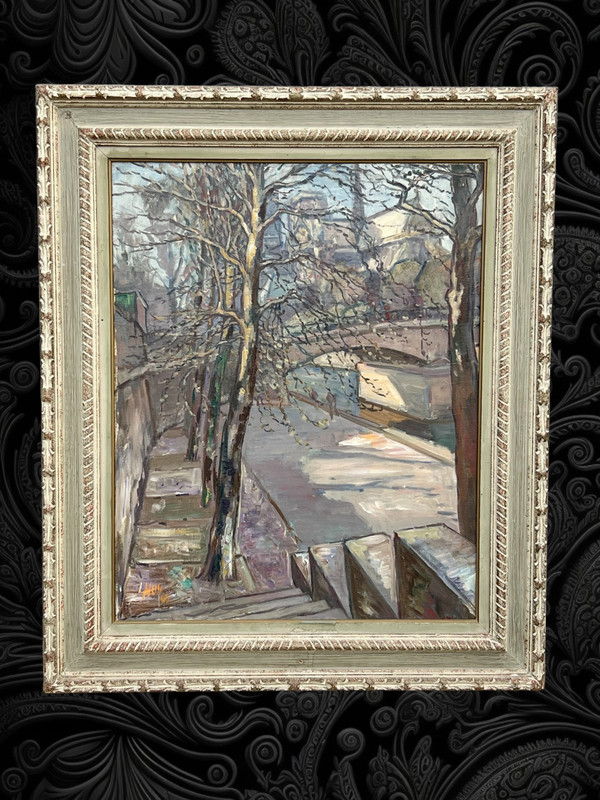 GROSSES GEMÄLDE / ÖL AUF LEINWAND DATIERT 1965 / „QUAI DE MONTEBELLO IN PARIS“