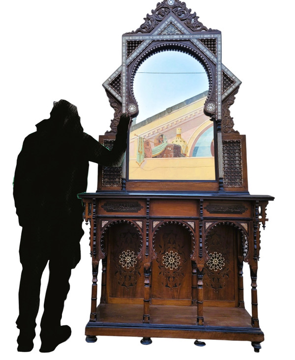 G Parvis, Console + Miroir En Marqueterie, XIXème Siècle