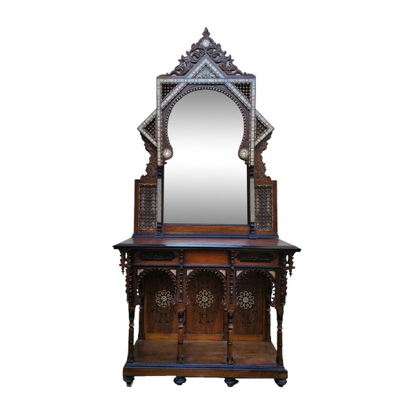 G Parvis, Console + Miroir En Marqueterie, XIXème Siècle
