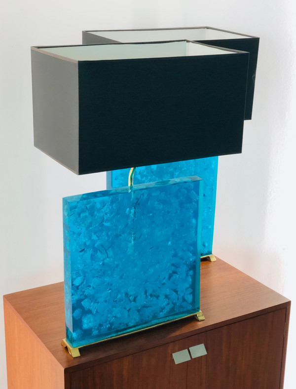 Lampes en résine fractale turquoise, années 80