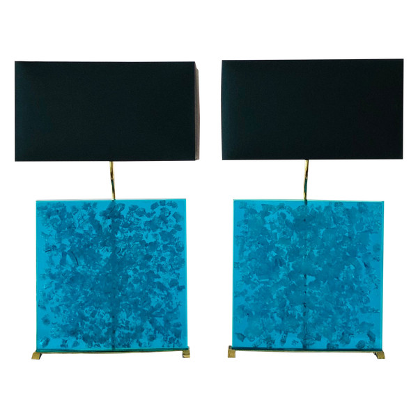 Lampes en résine fractale turquoise, années 80