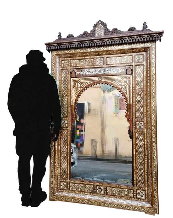 Grand Miroir Oriental En Marqueterie, XXème Siècle