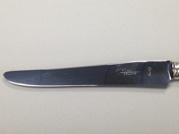 12 Table knives black handle with silver ferrules