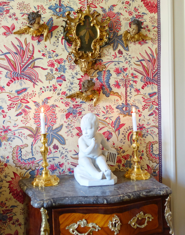 Carved wooden stoup, gilded with gold leaf and silvered, Louis XV period - 18th century