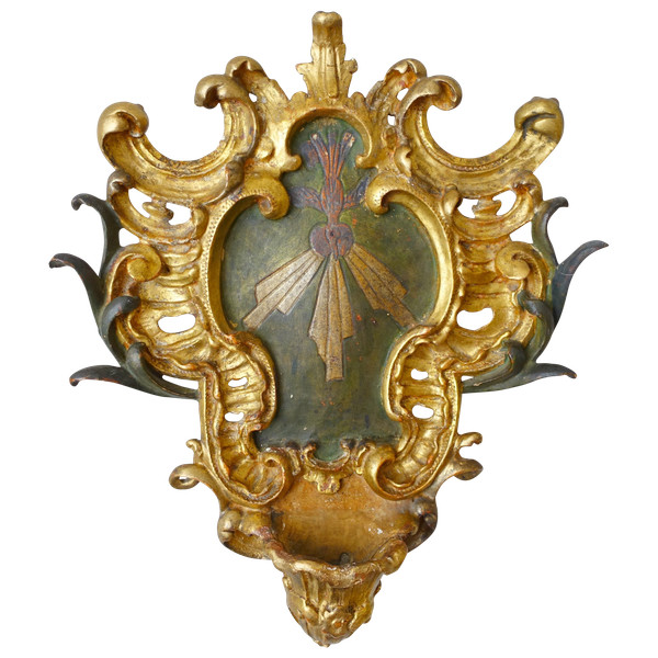 Carved wooden stoup, gilded with gold leaf and silvered, Louis XV period - 18th century
