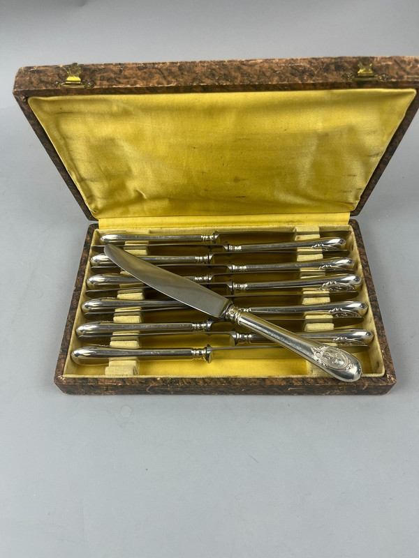 12 Medaillon-Käsemesser aus silbernem Metall