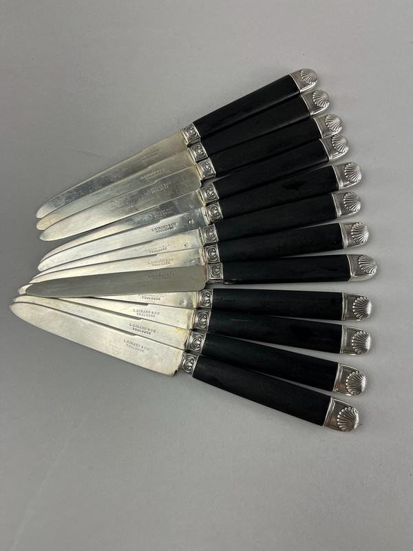 12 Fruit knives silver blade ebony handle