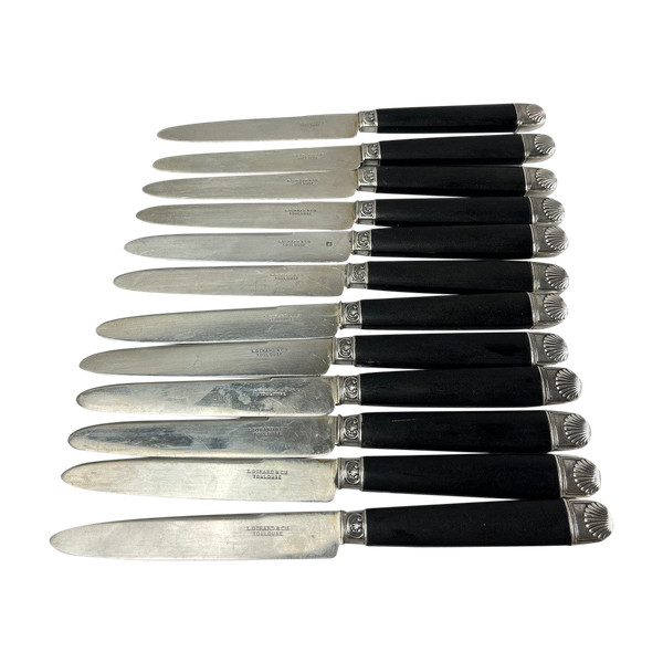 12 Fruit knives silver blade ebony handle