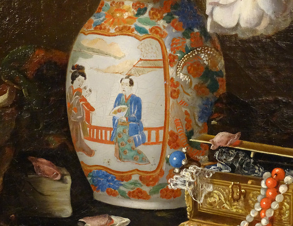 Große HST Georges Deully Stillleben Pfingstrosen Vase Schmuckschatulle 1876