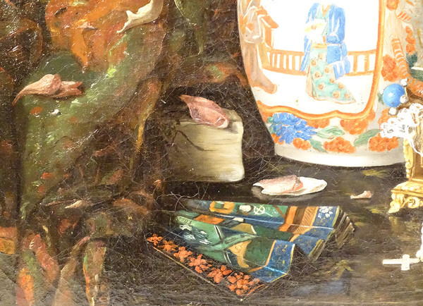 Große HST Georges Deully Stillleben Pfingstrosen Vase Schmuckschatulle 1876