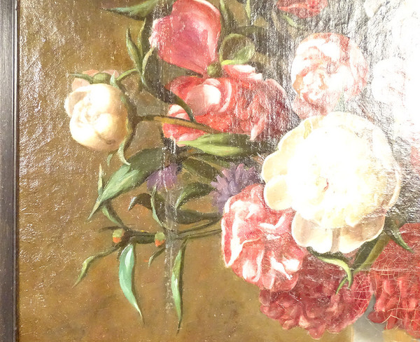 Große HST Georges Deully Stillleben Pfingstrosen Vase Schmuckschatulle 1876