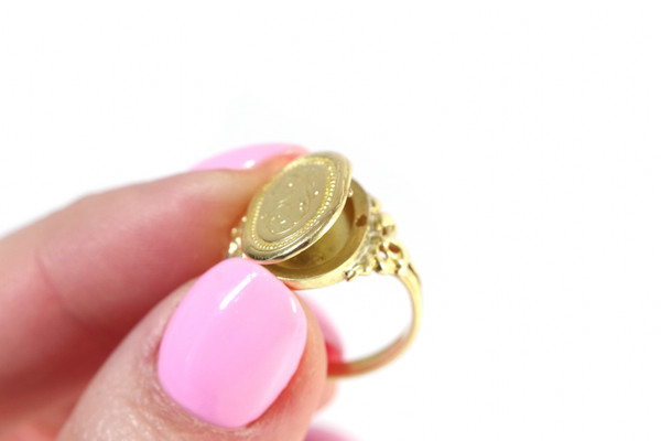 Anello con sigillo segreto "I" in oro 18k, anello con sigillo, anello per uomo e donna, anello di apertura, 