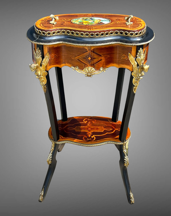 FIORIERA PERIODO DI NAPOLEONE III IN TARSI E LEGNO Annerito DECORATO CON BRONZO