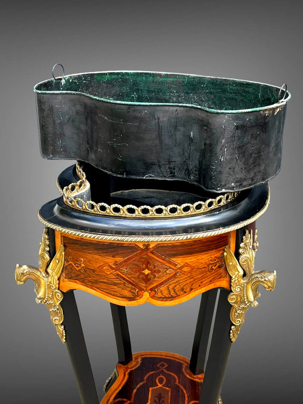 FIORIERA PERIODO DI NAPOLEONE III IN TARSI E LEGNO Annerito DECORATO CON BRONZO