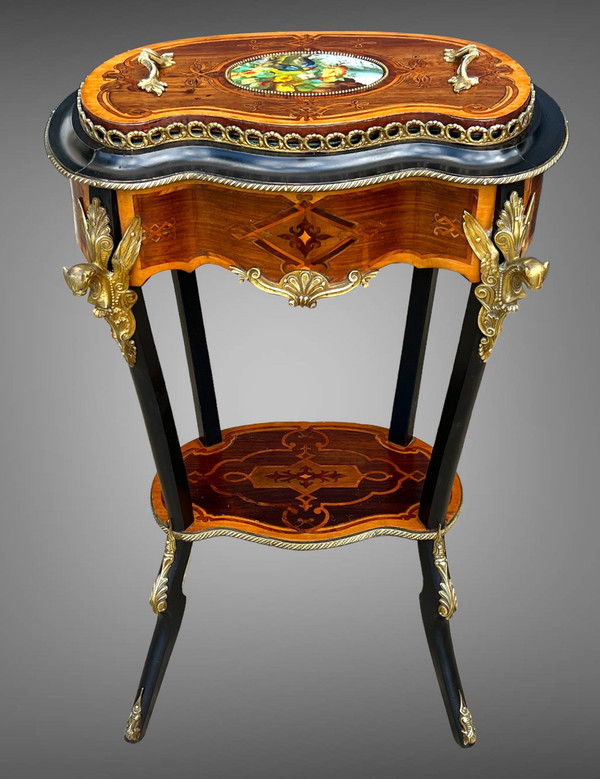 FIORIERA PERIODO DI NAPOLEONE III IN TARSI E LEGNO Annerito DECORATO CON BRONZO