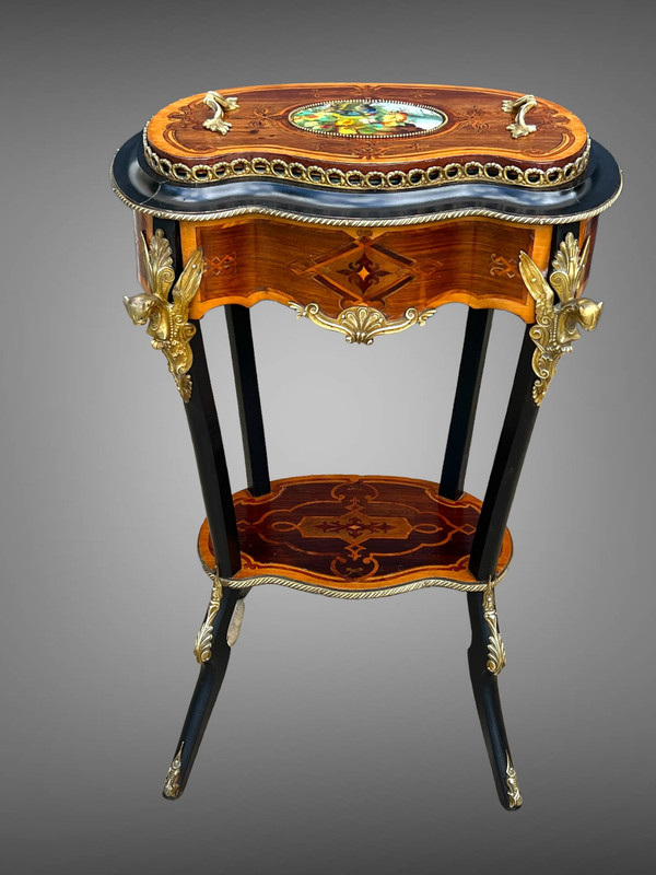 FIORIERA PERIODO DI NAPOLEONE III IN TARSI E LEGNO Annerito DECORATO CON BRONZO