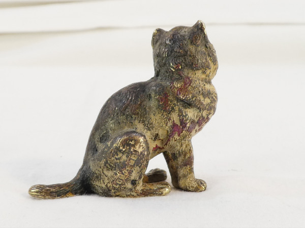 WIEN Bronze Kleine sitzende Katze signiert GESCHUTZ