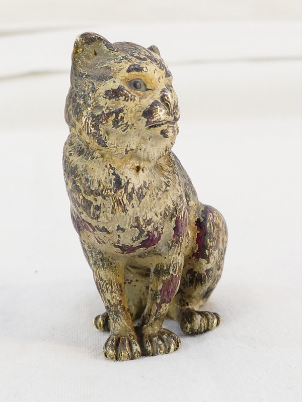 WIEN Bronze Kleine sitzende Katze signiert GESCHUTZ
