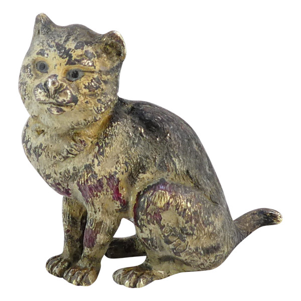 WIEN Bronze Kleine sitzende Katze signiert GESCHUTZ