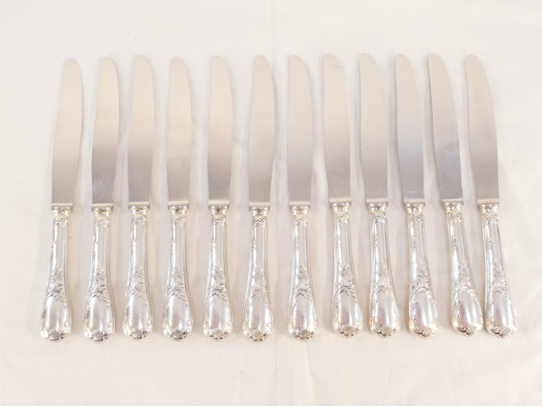 CHRISTOFLE 12 Coltelli grandi in metallo argentato modello MARLY lama in acciaio inox
