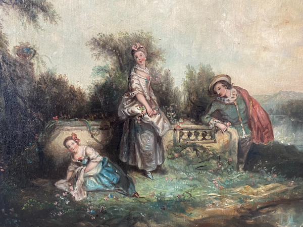 Scena galante seguace di Watteau, Scuola francese del XIX secolo