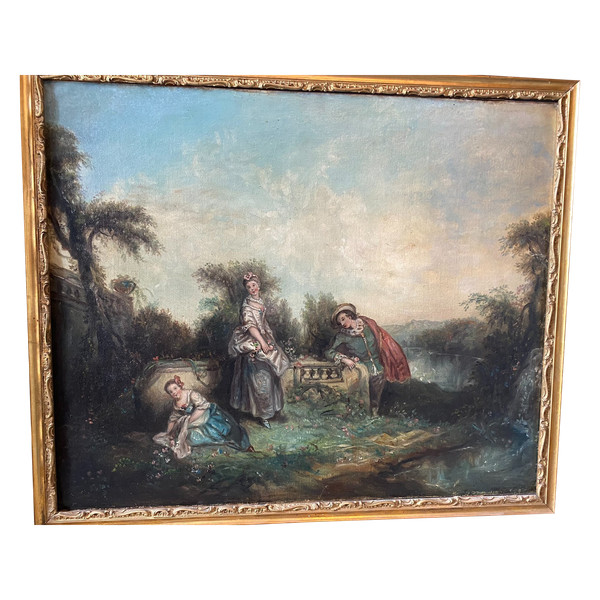 Scena galante seguace di Watteau, Scuola francese del XIX secolo
