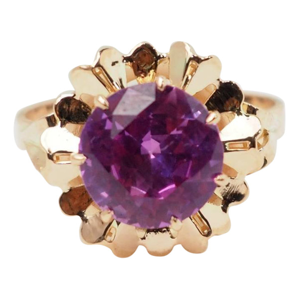 Bague fleur vintage en or rose et spinelle rose 