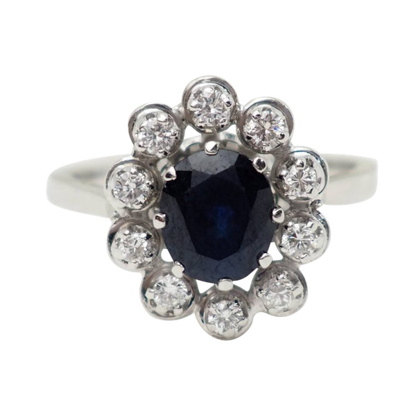 Anello Margherita in oro bianco, zaffiro e diamanti 