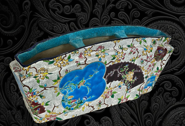 IMPORTANTE FIORIERA IN CERAMICA SMALTATA POLICROMA DI GIEN 1900 / 1935