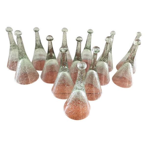 Série de 14 coupes à suspendre en verre de Biot bullé année 70s80s