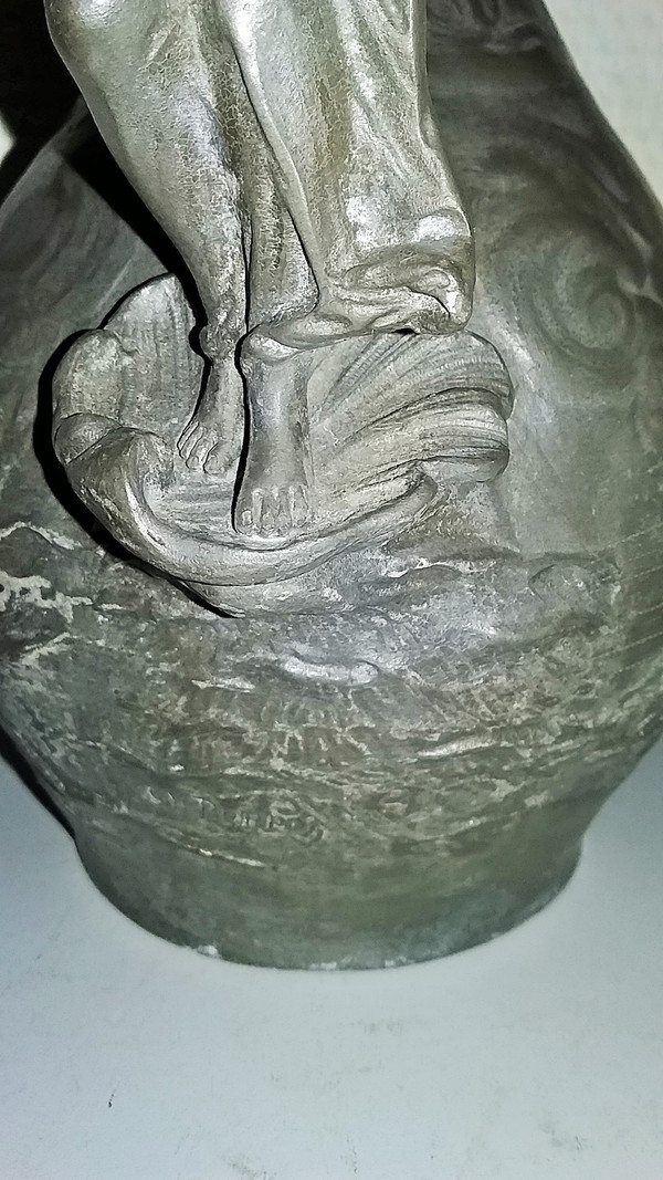 Pewter wine pitcher signed "Charles Perron circa 1900"