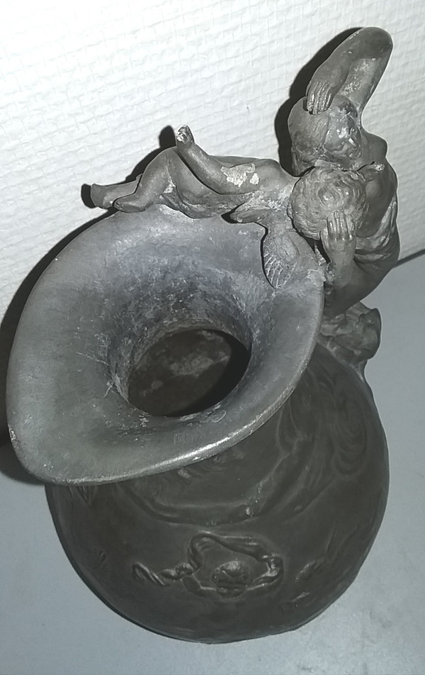 Pewter wine pitcher signed "Charles Perron circa 1900"