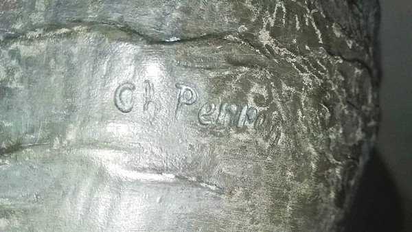Pewter wine pitcher signed "Charles Perron circa 1900"
