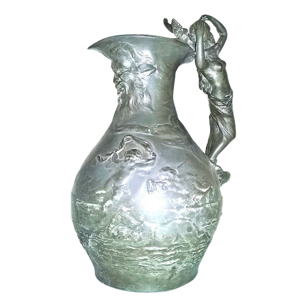 Pewter wine pitcher signed "Charles Perron circa 1900"