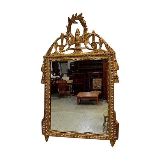 Small Golden Wood Mirror, Louis XVI Style - Early 20th Century