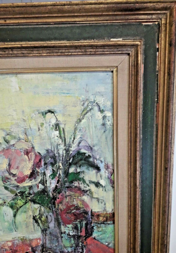 Ölgemälde auf Leinwand Blumenstrauß signiert Raquin 20.