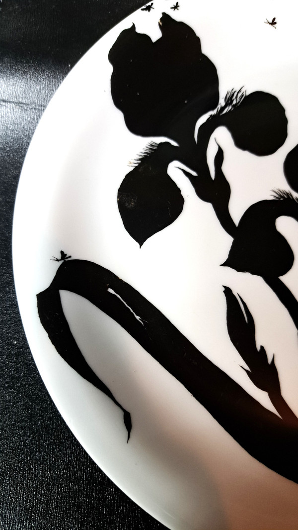 Plate decorated by Jeannine Hétreau, Iris décor, for Primavera, circa 1950