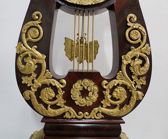 Mahogany and Gilt Bronze Lyre Pendulum, Empire Period - Early 19th Century