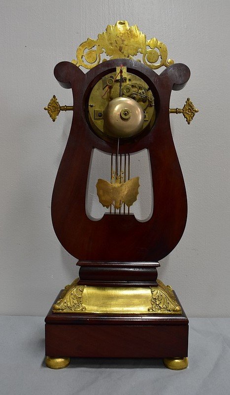 Mahogany and Gilt Bronze Lyre Pendulum, Empire Period - Early 19th Century