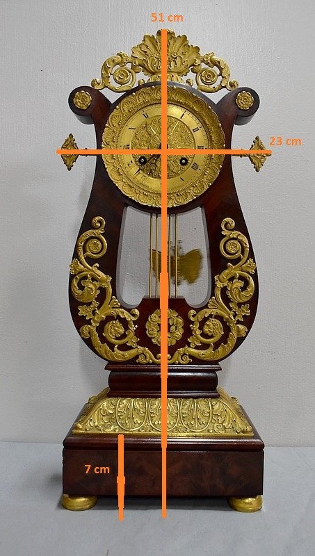 Mahogany and Gilt Bronze Lyre Pendulum, Empire Period - Early 19th Century