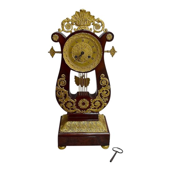Mahogany and Gilt Bronze Lyre Pendulum, Empire Period - Early 19th Century