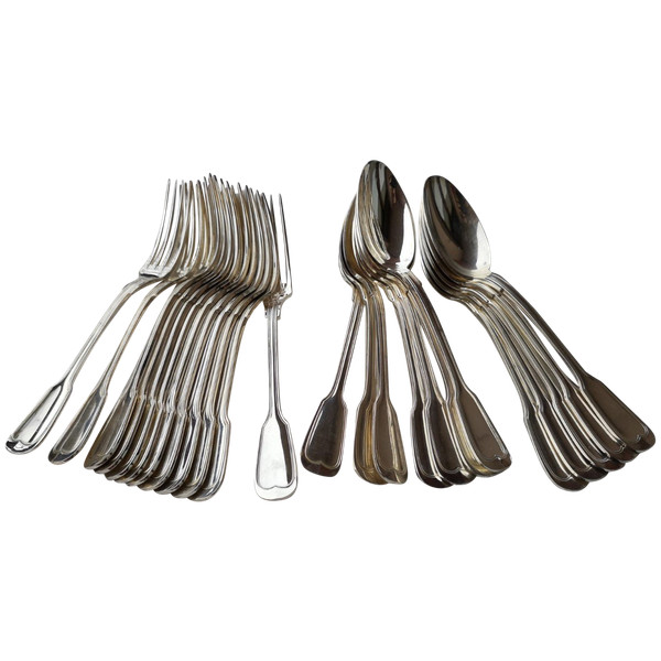 12 pieces of silver-plated flatware Filet orfèvrerie Saint-Médard model