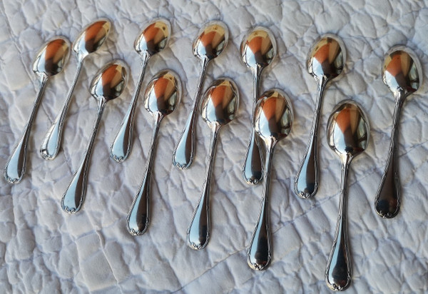 12 silver-plated espresso/moka spoons Rubans model Orfèvrerie Christofle