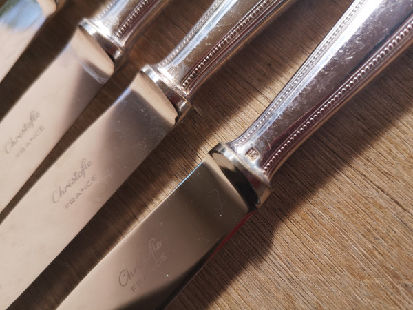 12 silver-plated dessert knives Perles orfèvrerie Christofle model