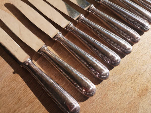 12 silver-plated dessert knives Perles orfèvrerie Christofle model