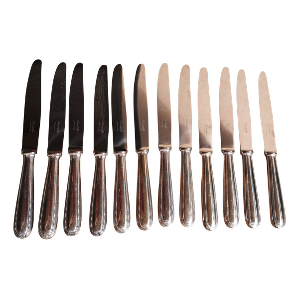 12 silver-plated dessert knives Perles orfèvrerie Christofle model