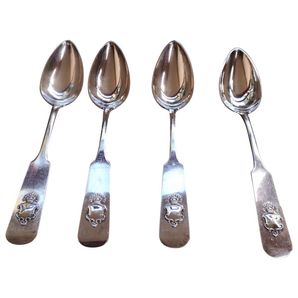4 cuillères à soupe anciennes argent 875 poinçon Russe orfèvre Cyprian Labecki année 1881, XIXème